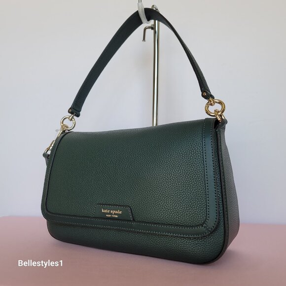 KATE SPADE Hudson Pebbled Leather Medium Flap Convertible Shoulder Bag-Northern⭐ - Picture 4 of 16